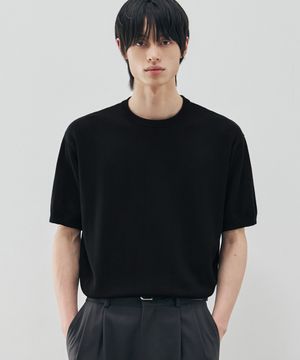 쿨링 모달 하프 라운드 니트 [BLACK]