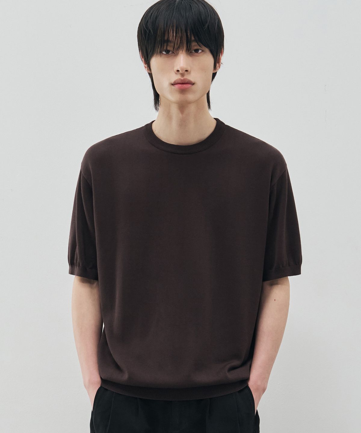 드로우핏(DRAW FIT) 쿨링 모달 하프 라운드 니트 [BROWN]