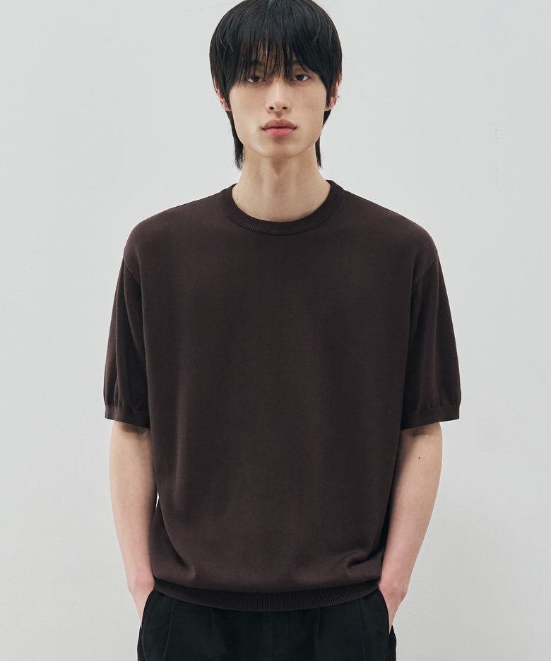쿨링 모달 하프 라운드 니트 [BROWN]