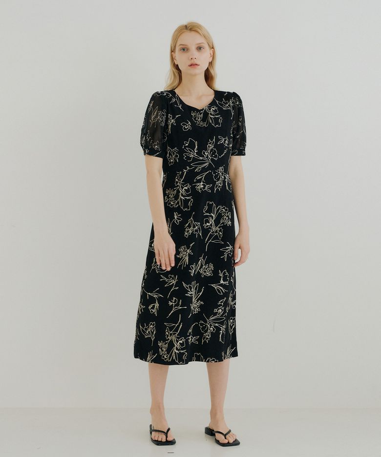 PUFF LINE ONEPIECE_BLACK