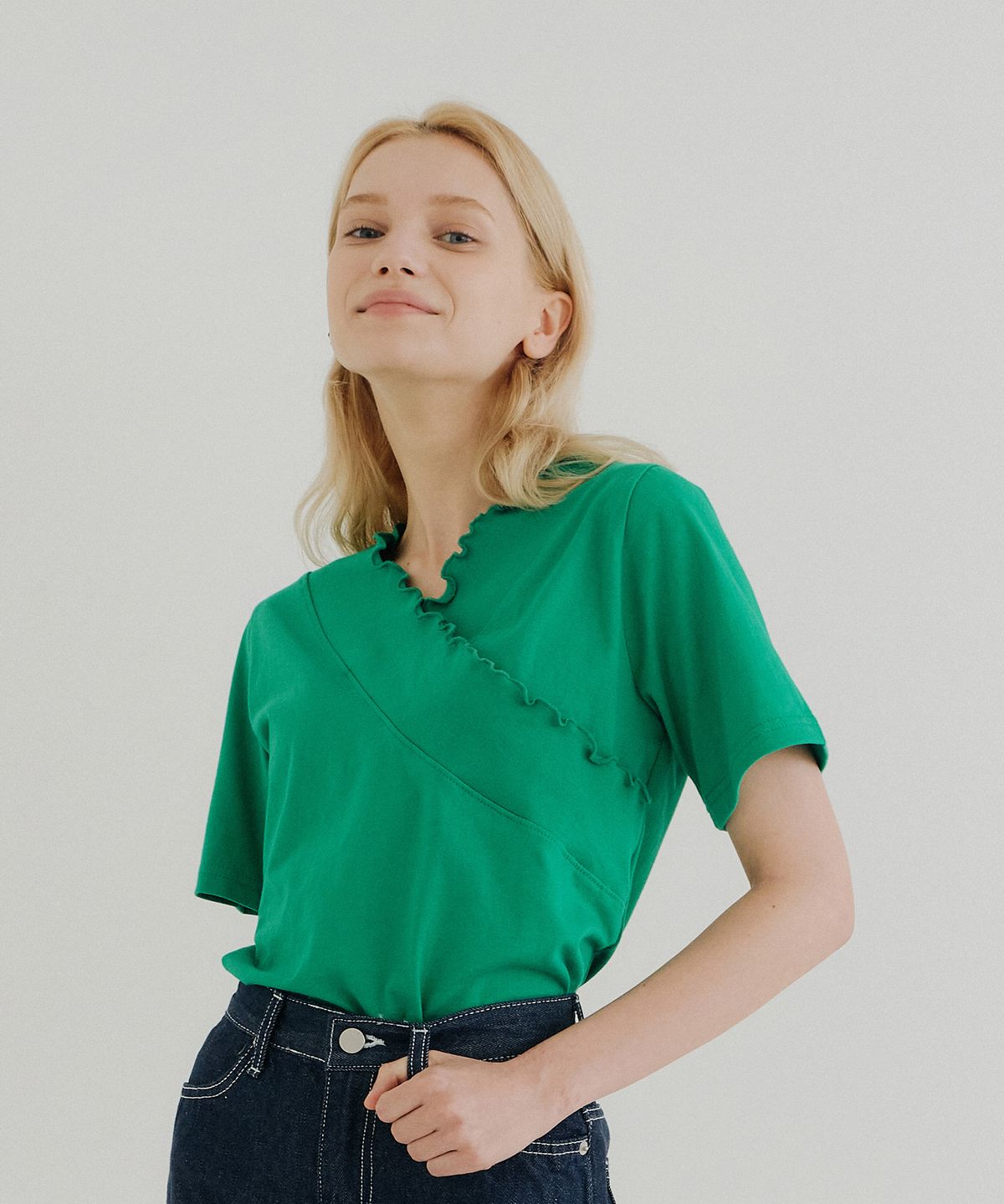 엽페(YUPPE) SHIRRING POINT T-SHIRT_GREEN