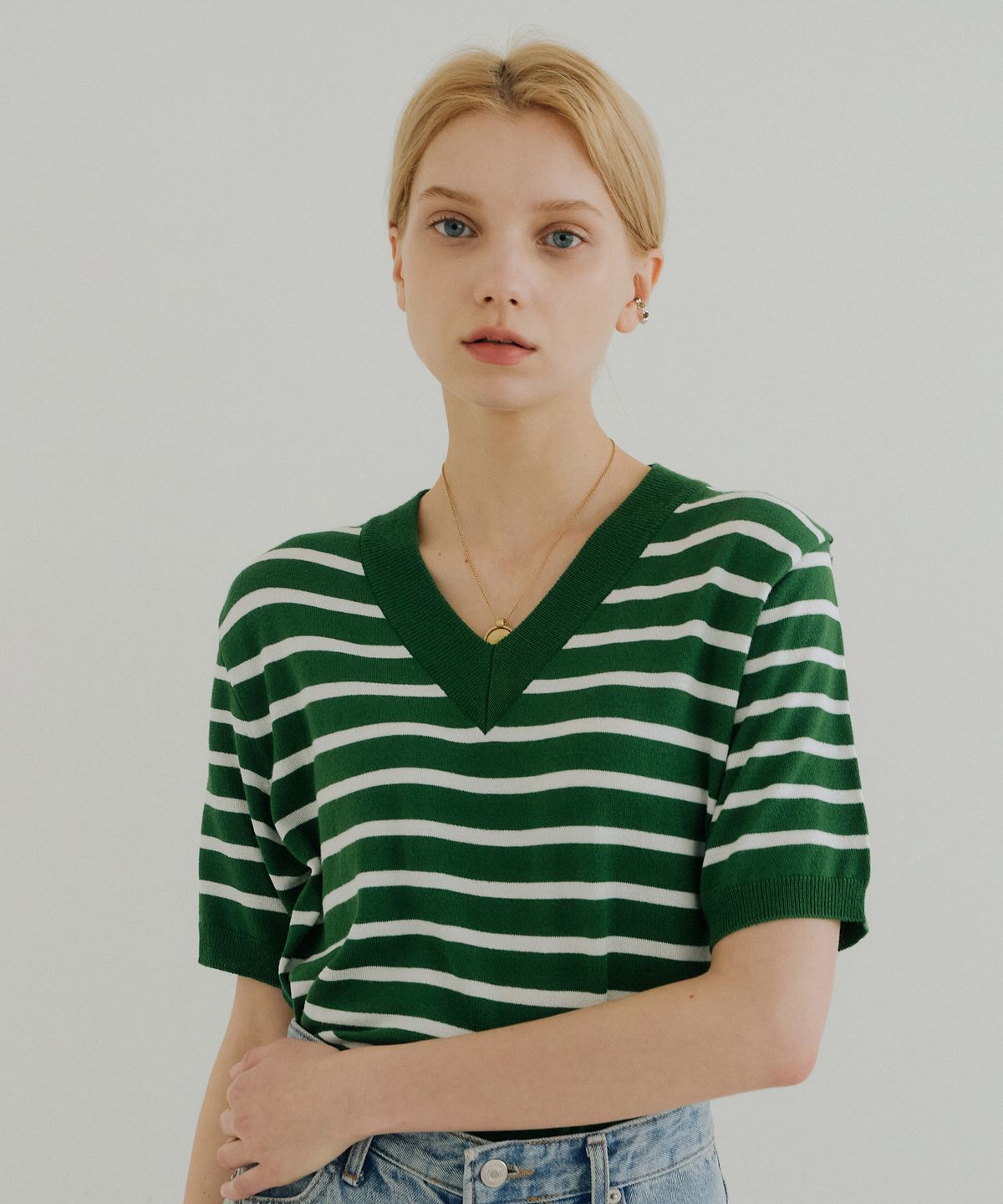 엽페(YUPPE) V STRIPE KNIT_GREEN