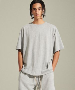 더블 넥 라인 셋업 세미 오버핏 반팔티 (그레이멜란지)