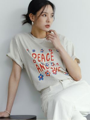 Peace and love T-shirt heather oatmeal