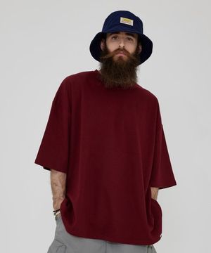 CB 오버 박스 반팔티 (와인)