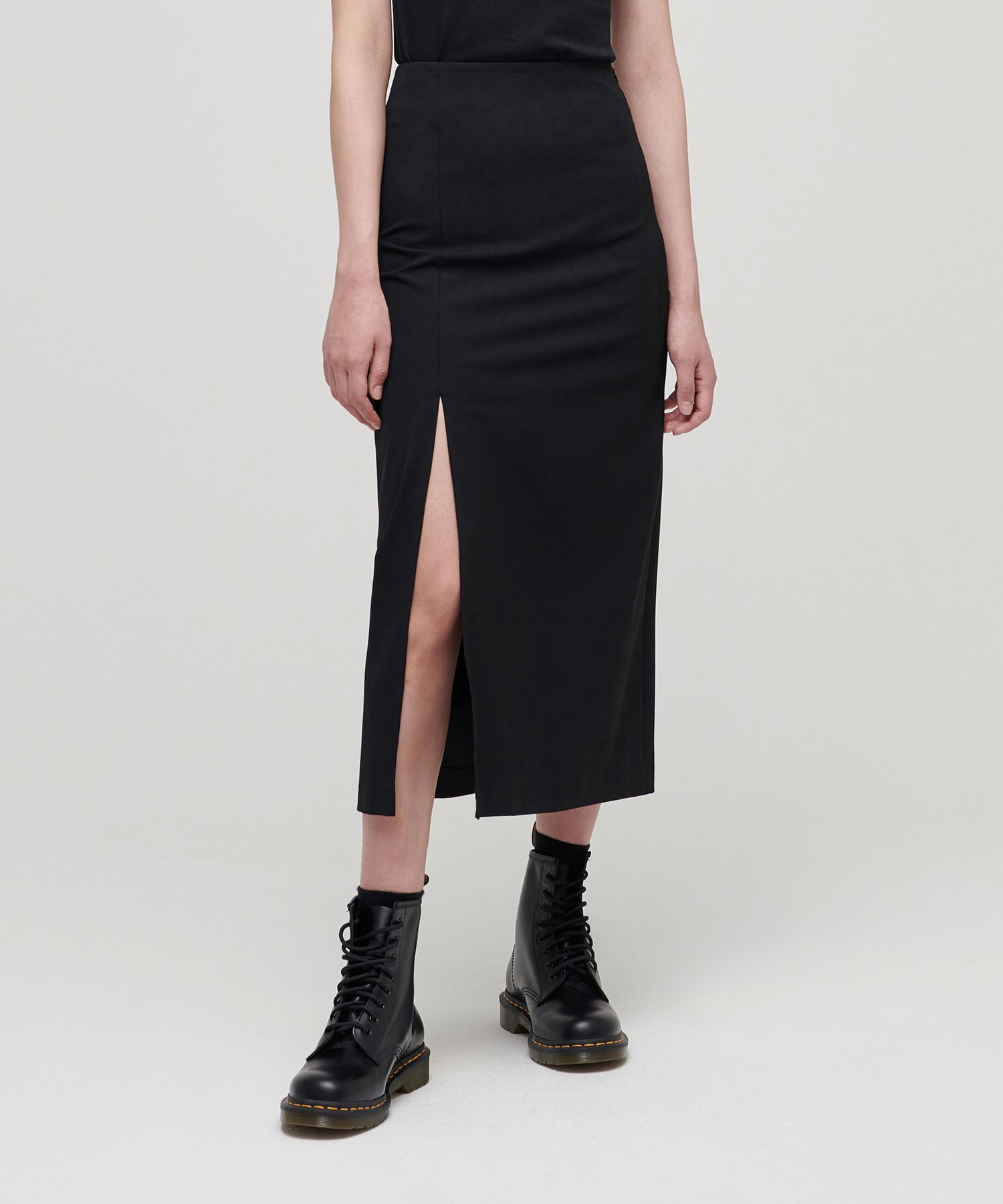 スカート musinsastandardwoman Women's Vegan Leather Slit Long Skirt B Synthetic Leather Maxi Skirt