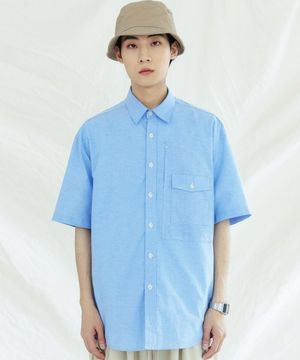 유틸리티 커브 포켓 루즈핏 옥스포드 하프 셔츠 스카이블루