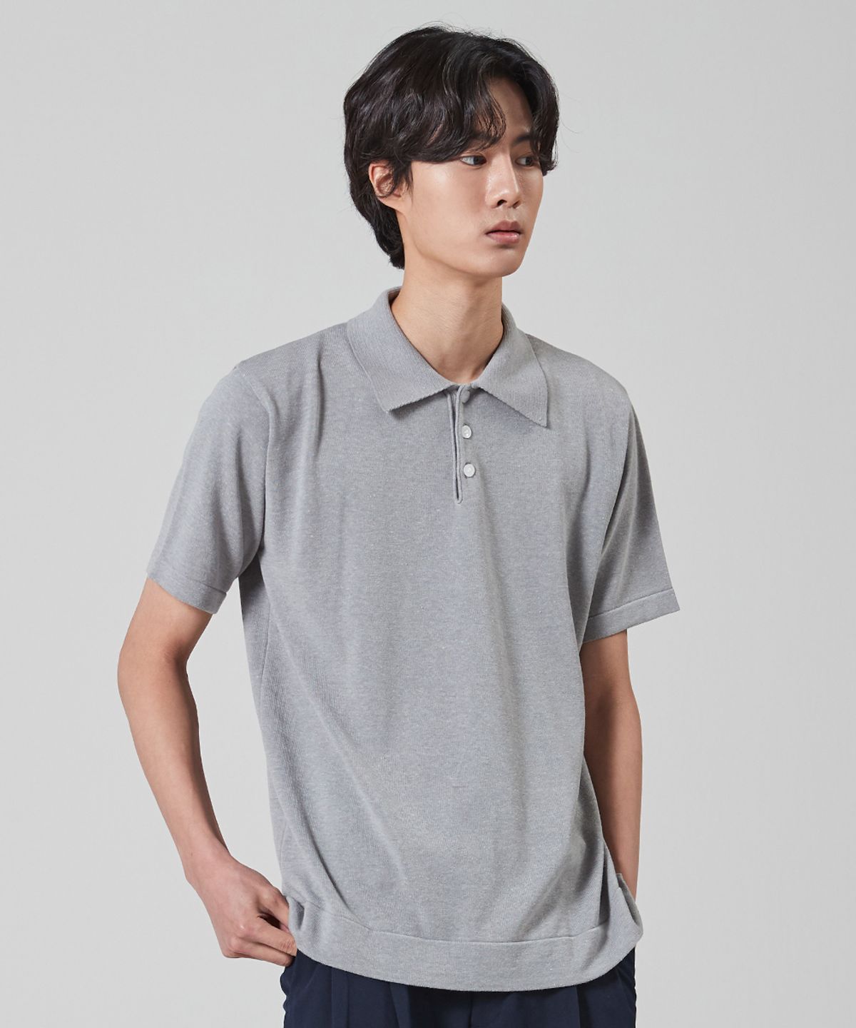 블론드나인(BLOND9) 1/2 SUMMER COLLAR KNIT_GRAY