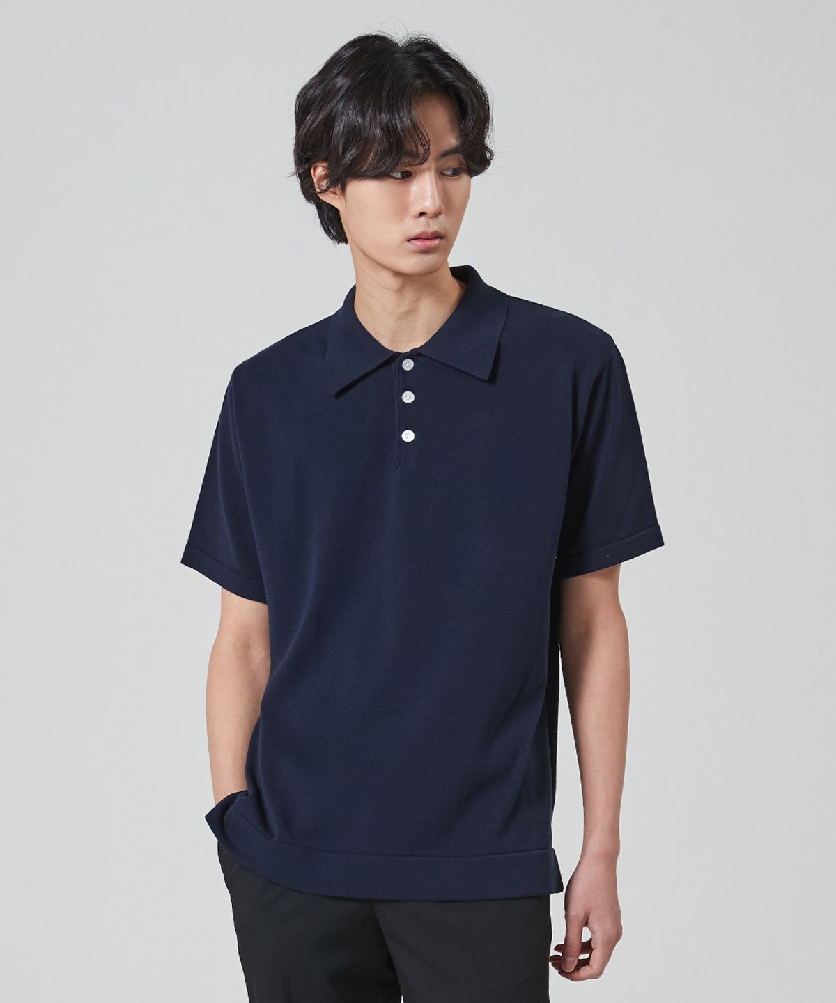 블론드나인(BLOND9) 1/2 SUMMER COLLAR KNIT_NAVY