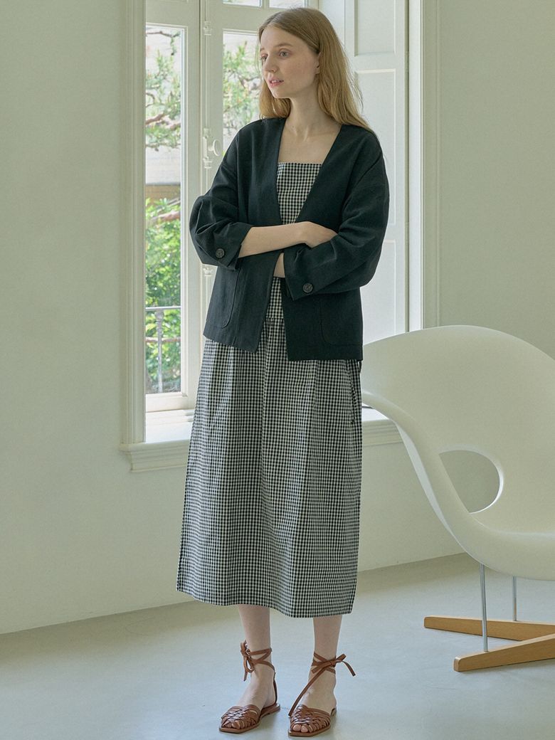 Volume Sleeve  Linen Cardigan Jacket - Black