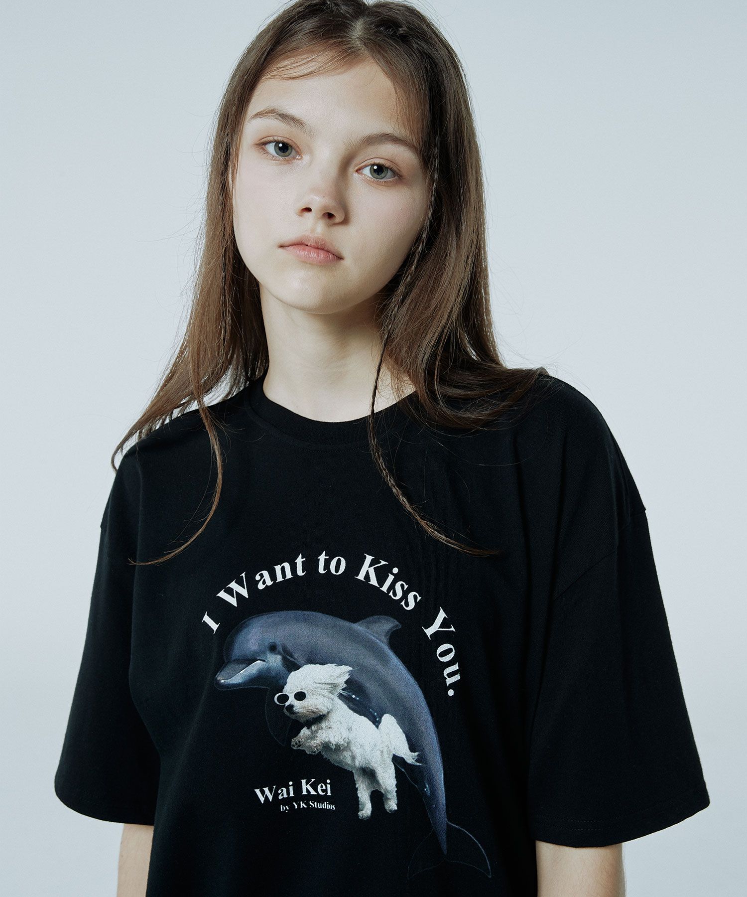 ★WAIKEI★ Puppy Dolphin Jumping Short Sleeve T-Shirt Green Puppy dolphin jumping half sleeve t shirts overfit - WaiKei