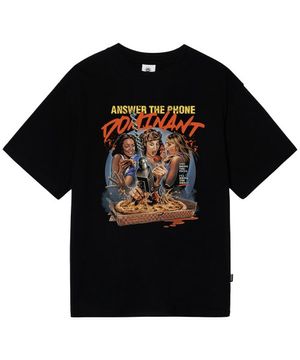 유니섹스 피자 프린팅 자수 오버핏 반팔티