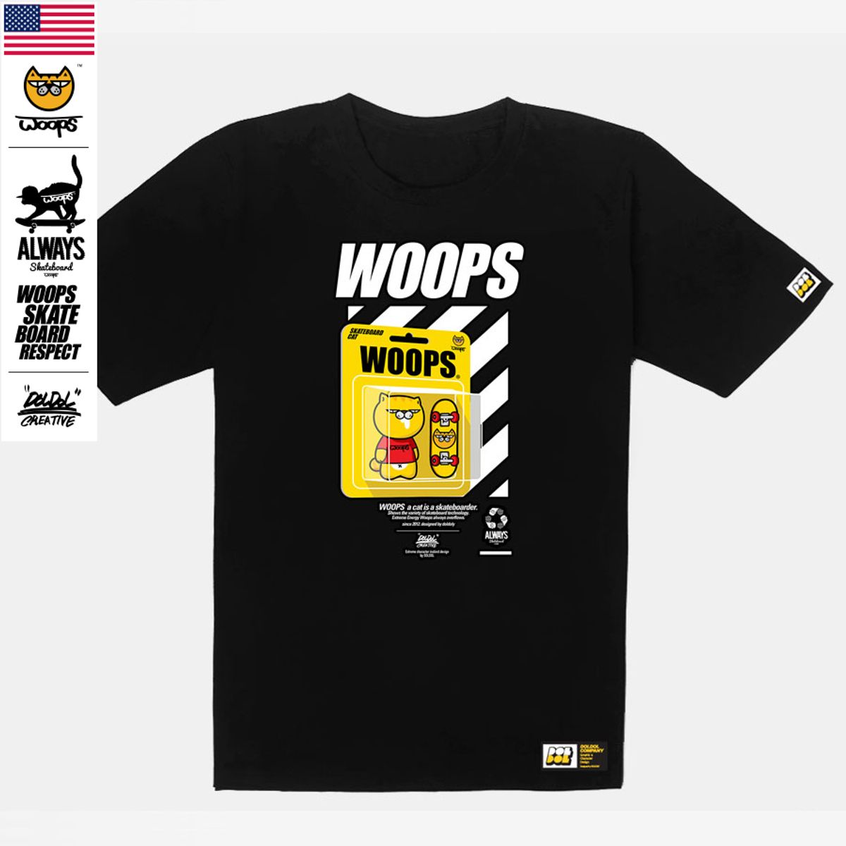 돌돌(DOLDOL) WOOPS-T-117  스케이트보드 고양이 웁스 캐릭터 그래픽티셔츠