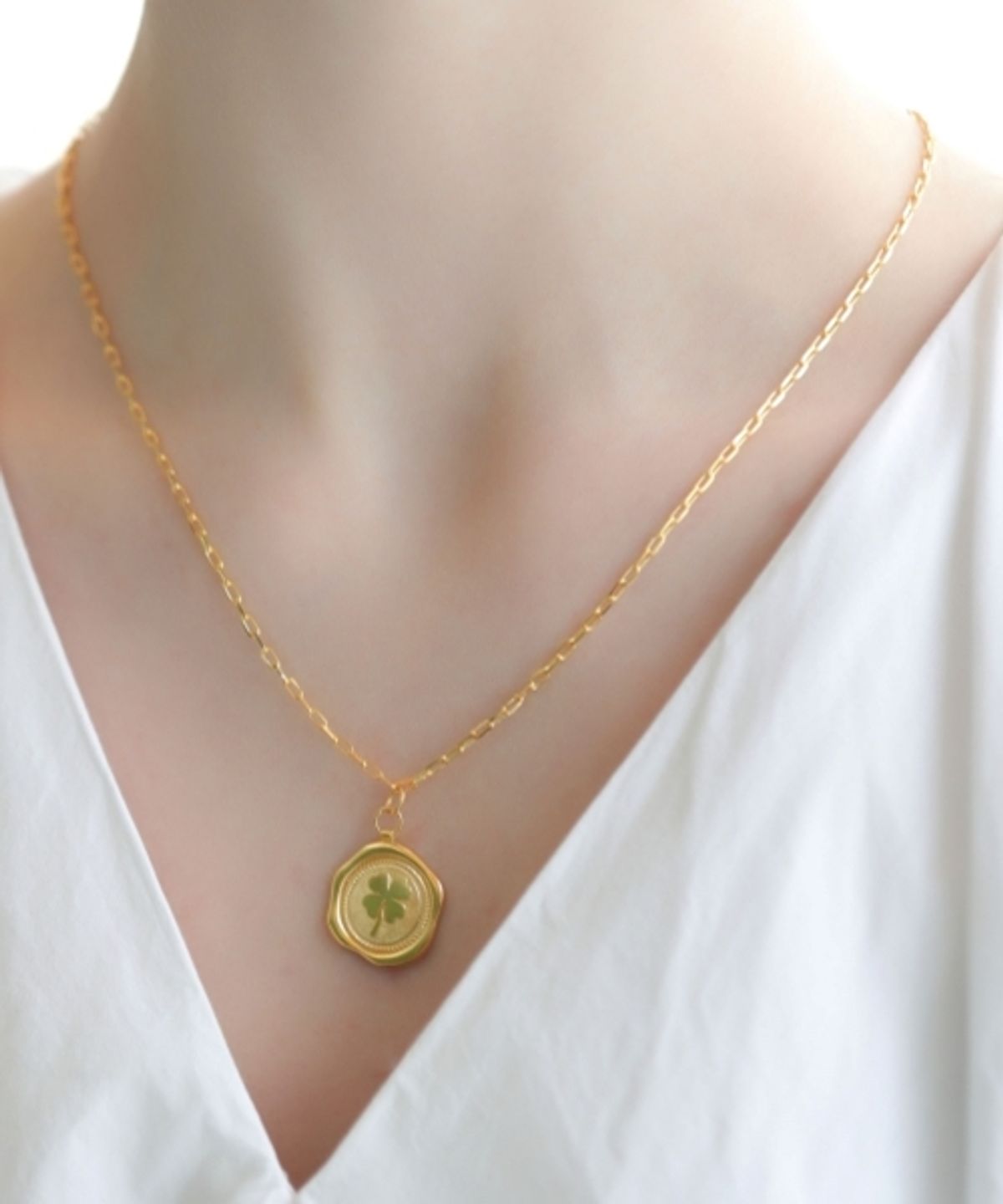 봉보(BONBEAU) Lucky clover pendant silver Necklace 클로버 팬던트 실버 클립 체인 목걸이