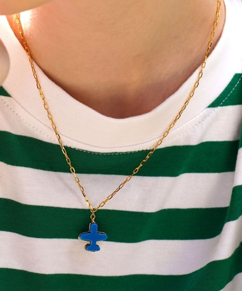 Acrylic airplane mini clip chain Necklace 아크릴 비행기 팬던트 미니 클립 체인 목걸이
