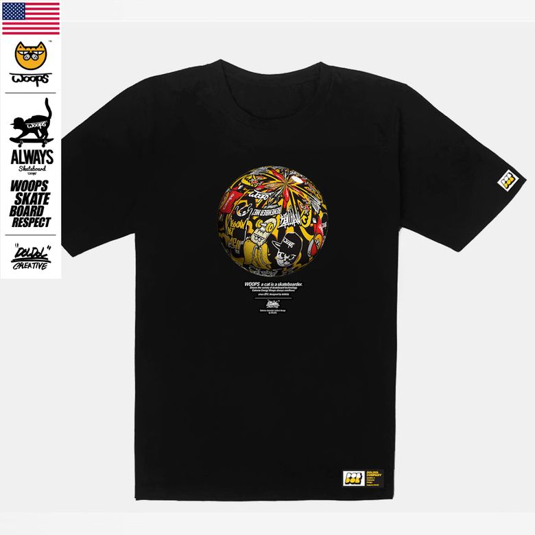 WOOPS-T-119  스케이트보드 고양이 웁스 캐릭터 그래픽티셔츠
