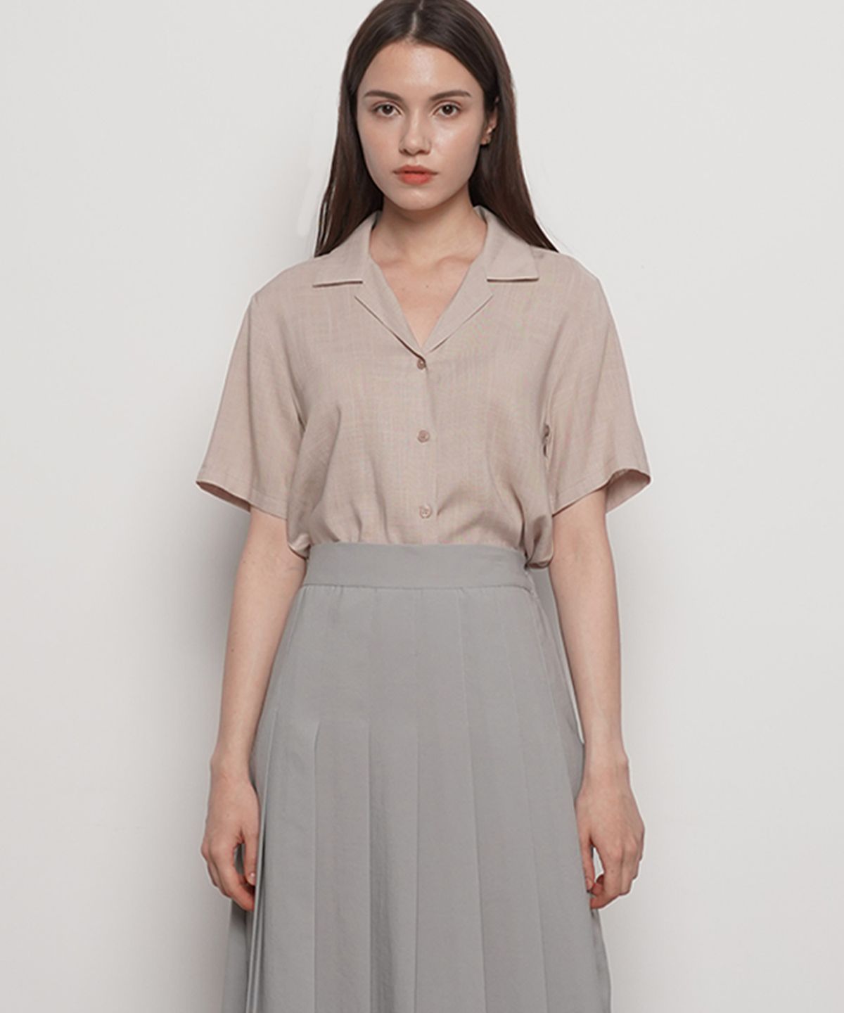 에이본(THE-ABON) W221 linen open collar half shirts beige