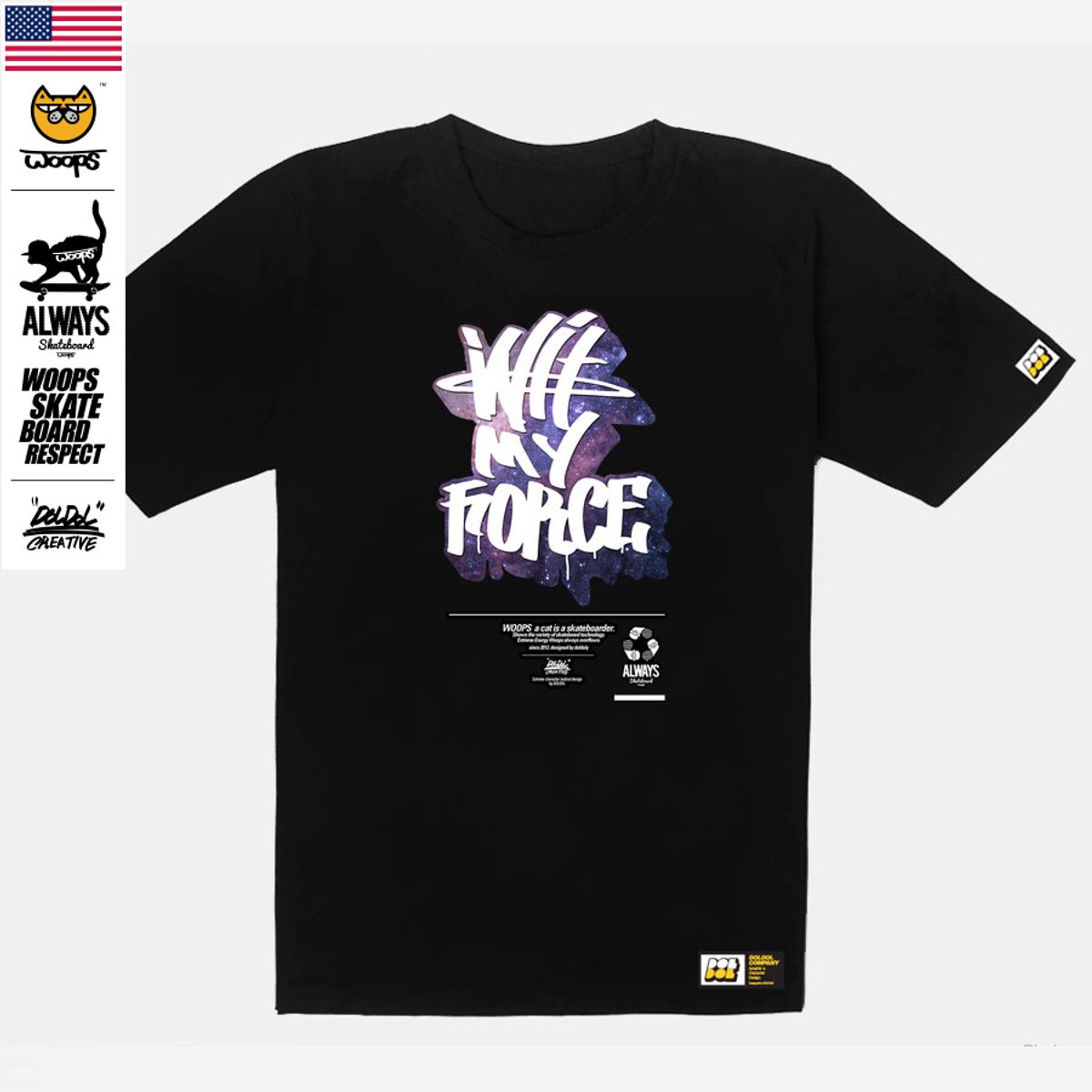 돌돌(DOLDOL) WOOPS-T-124  스케이트보드 고양이 웁스 캐릭터 그래픽티셔츠