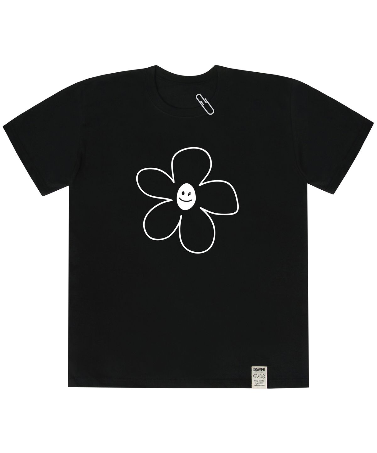 그레이버(GRAVER) [UNISEX]빅 플라워 라인 드로잉스마일 반팔티_블랙