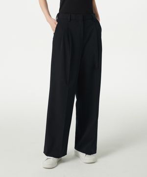 우먼즈 라이트웨이트 하이 웨이스트 와이드 히든 밴딩 슬랙스 [블랙]