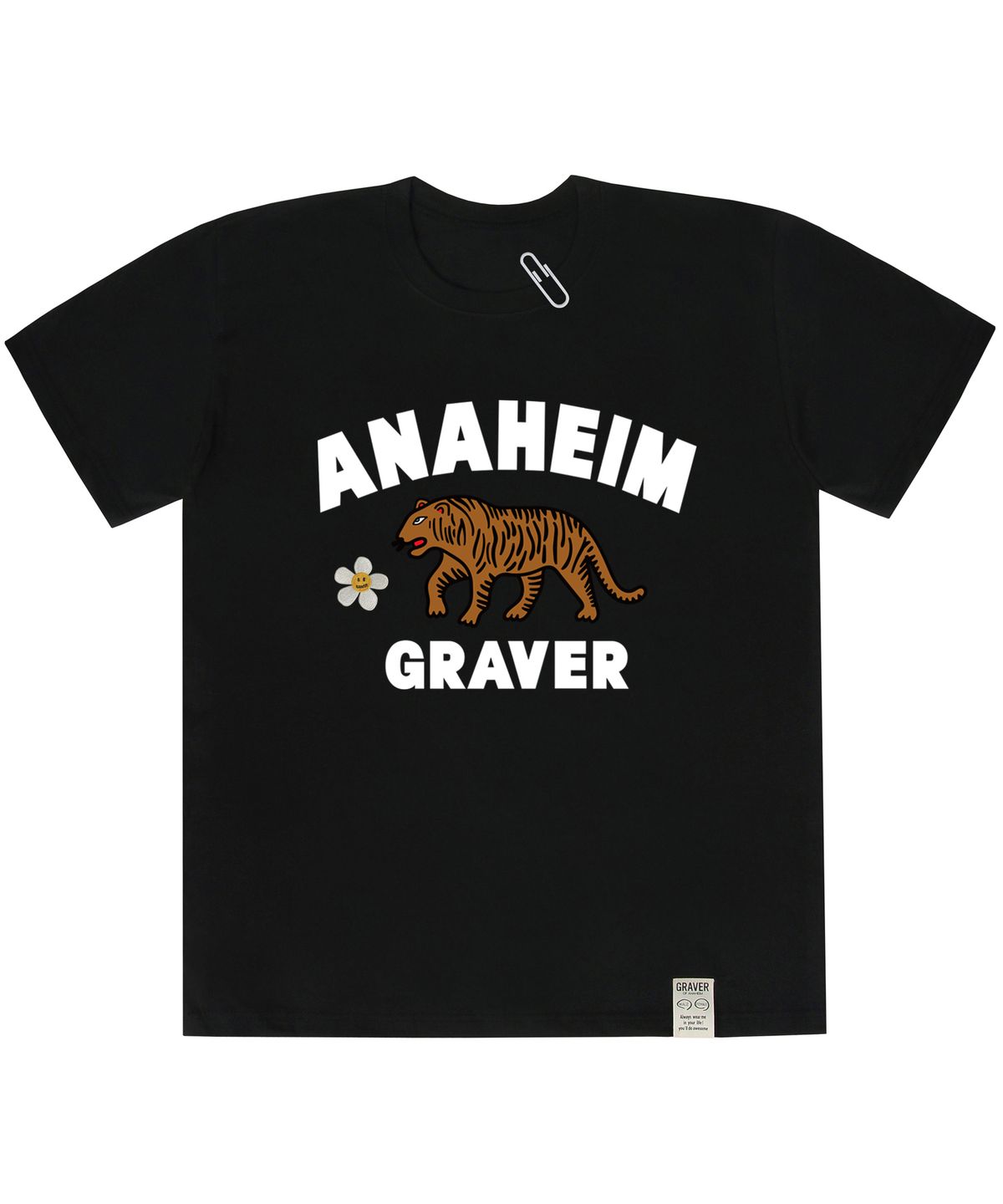 그레이버(GRAVER) [UNISEX]플라워 자수 타이거 프론트 로고 반팔티_블랙