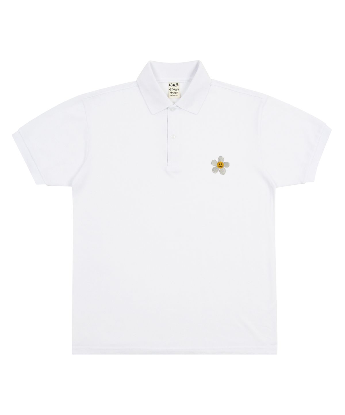 그레이버(GRAVER) [UNISEX]플라워 자수 피케 반팔티셔츠_화이트