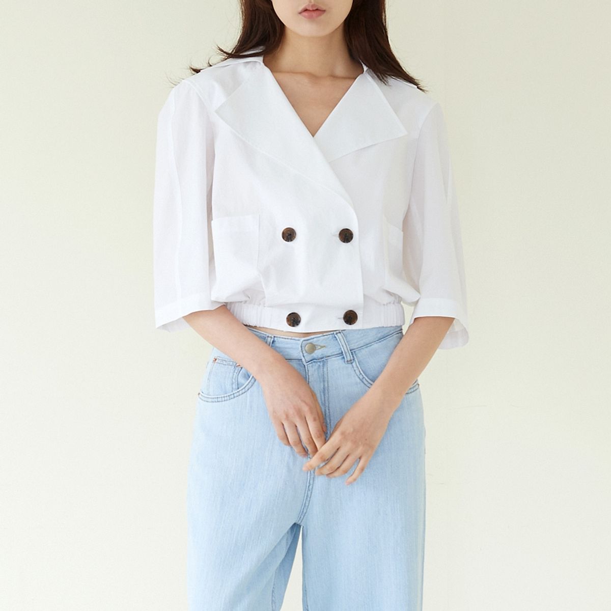 핀블랙(PINBLACK) PINTUCK POINT DOUBLE JACKET WHITE