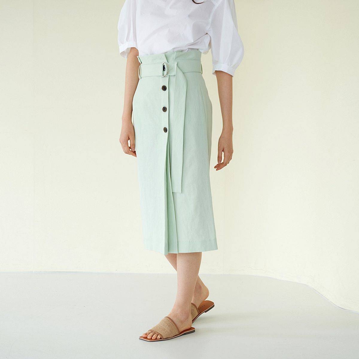 핀블랙(PINBLACK) BELTED HIGH WEIST LONG SKIRT MINT