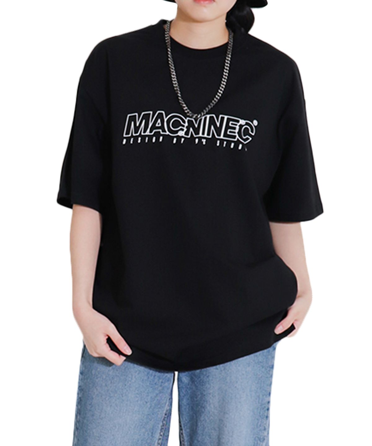 맥나인도씨(MAC 9ºC) 심플 레터링 오버핏 티셔츠_블랙
