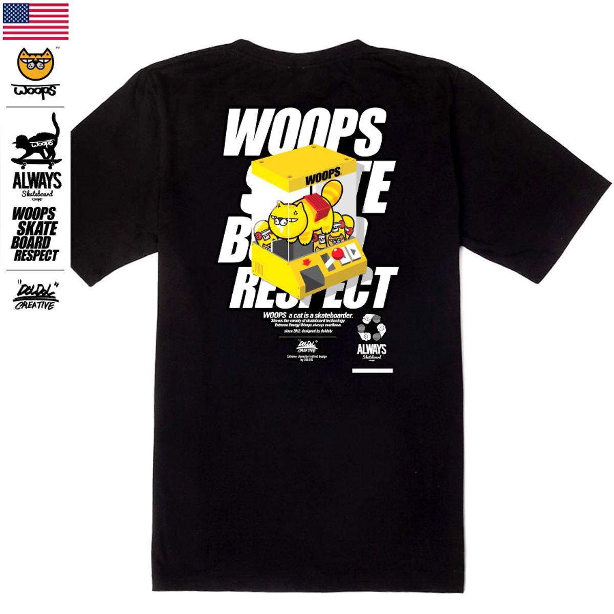 돌돌(DOLDOL) WOOPS-T-133  스케이트보드 고양이 웁스 캐릭터 그래픽티셔츠