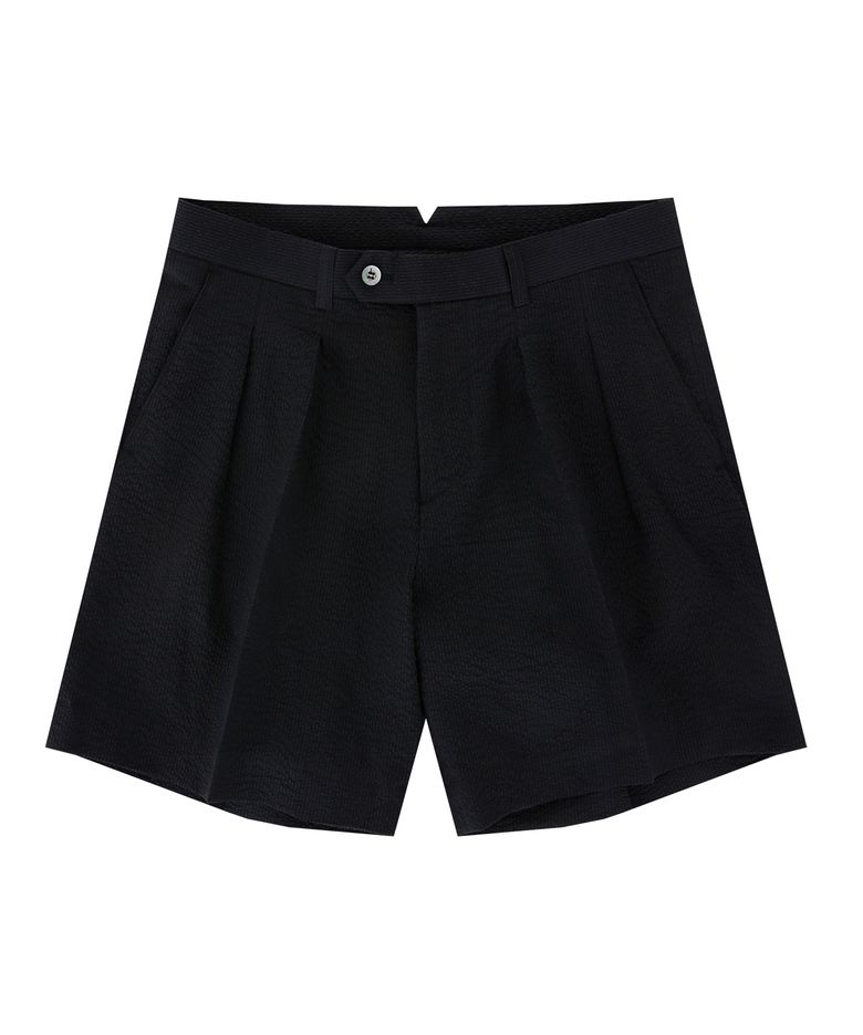 seersucker two tuck shorts (Dark Navy)
