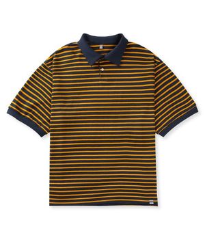 CB 오버핏 스트라이프 PK티셔츠 (머스타드/네이비)