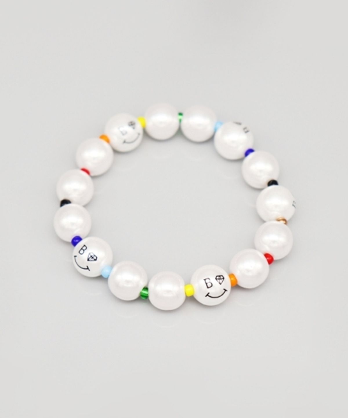 봉보(BONBEAU) Pearl smile color beads band Bracelet 스마일 진주 레인보우 컬러 비즈 팔찌