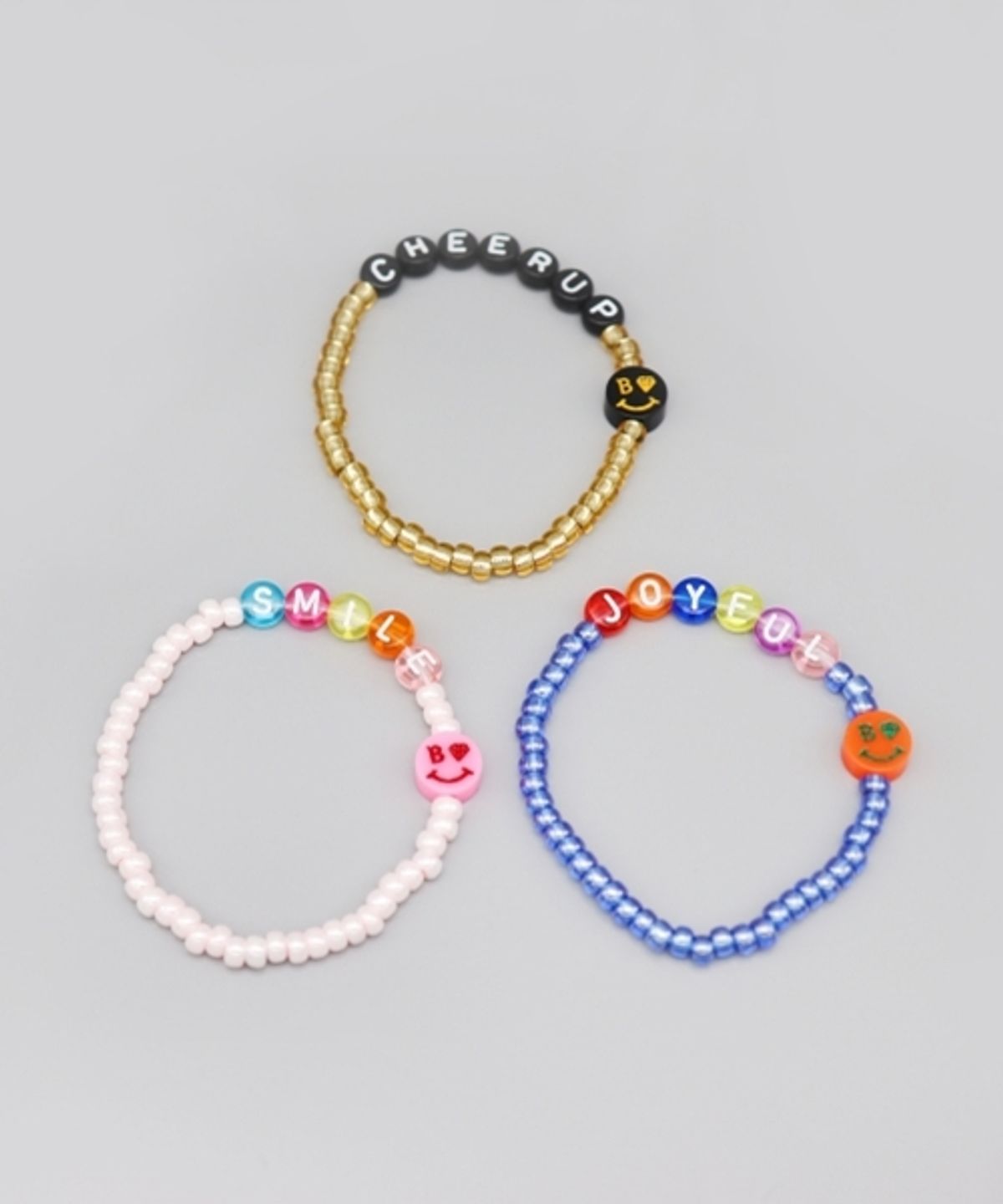 봉보(BONBEAU) Initial smile color beads Bracelet 스마일 참 이니셜 투명 비즈 팔찌 3color