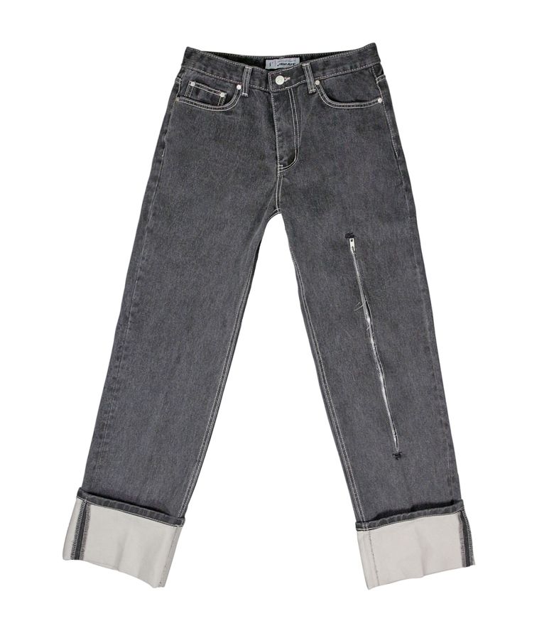 ZIP UP V DOWN DENIM PANTS (GRAY)