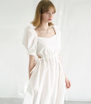 스퀘어넥 슬림 롱 원피스 화이트