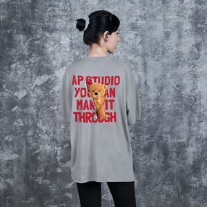 베어돌 오버핏 가먼트 다이 반팔티셔츠_그레이