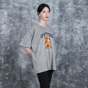 베어돌2 오버핏 가먼트 다이 반팔티셔츠_그레이