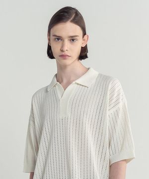 오픈 카라 펀칭 니트_아이보리