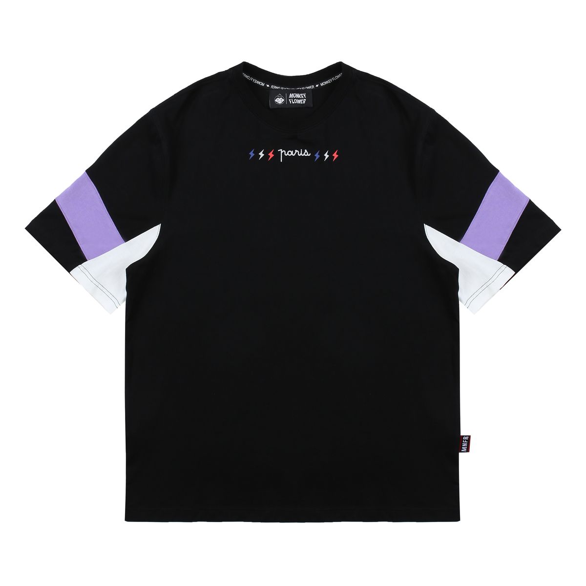 몽키플라워(Monkey Flower) 공용  블럭배색소매 레귤러핏 반팔티셔츠/MM1WTS01U BLACK