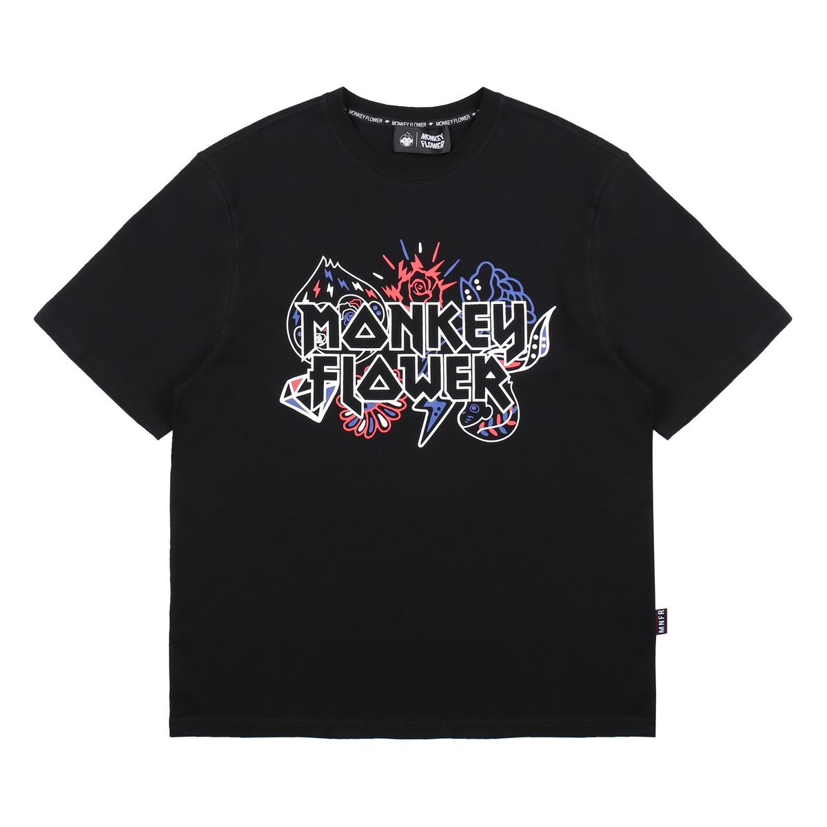 몽키플라워(Monkey Flower) 공용 판타지그래픽 레귤러핏 반팔티셔츠/MM1WTS05U BLACK