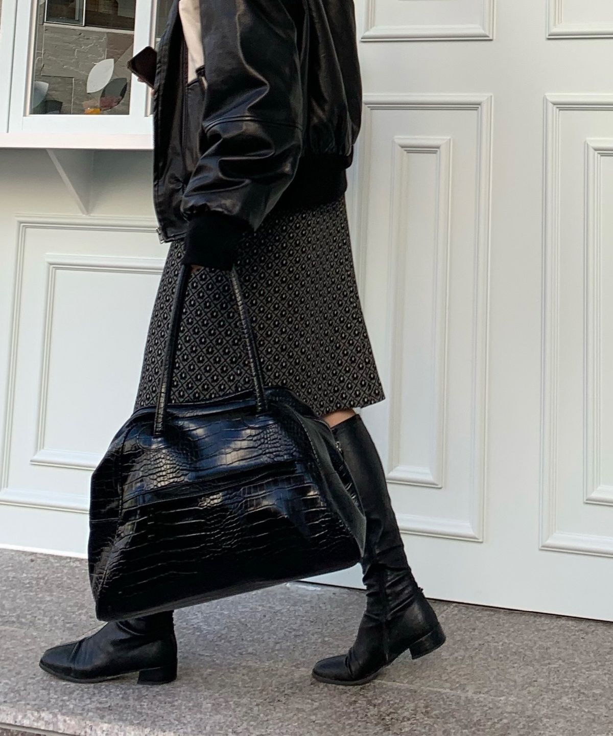 크리스틴프로젝트(CHRISTINE PROJECT) TWO ZIPPER BAG CROC ORIGINAL(BLACK PEPPER)