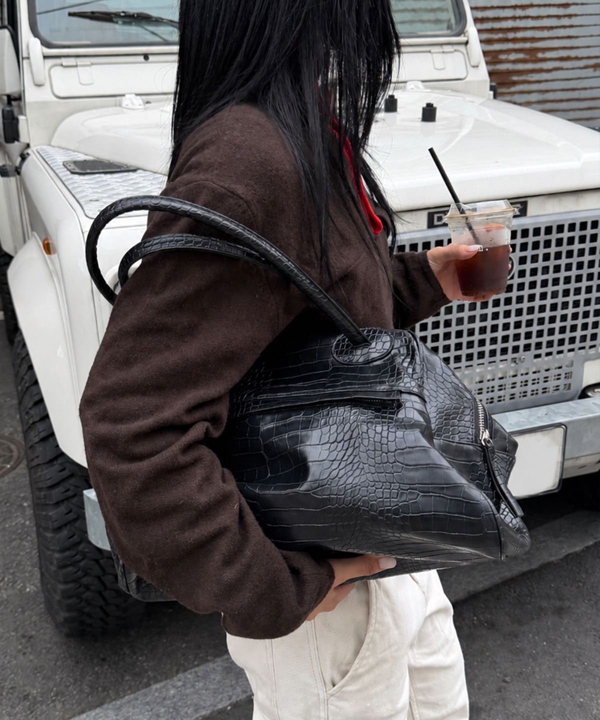 크리스틴프로젝트(CHRISTINE PROJECT) TWO ZIPPER BAG CROC ORIGINAL(BLACK PEPPER)