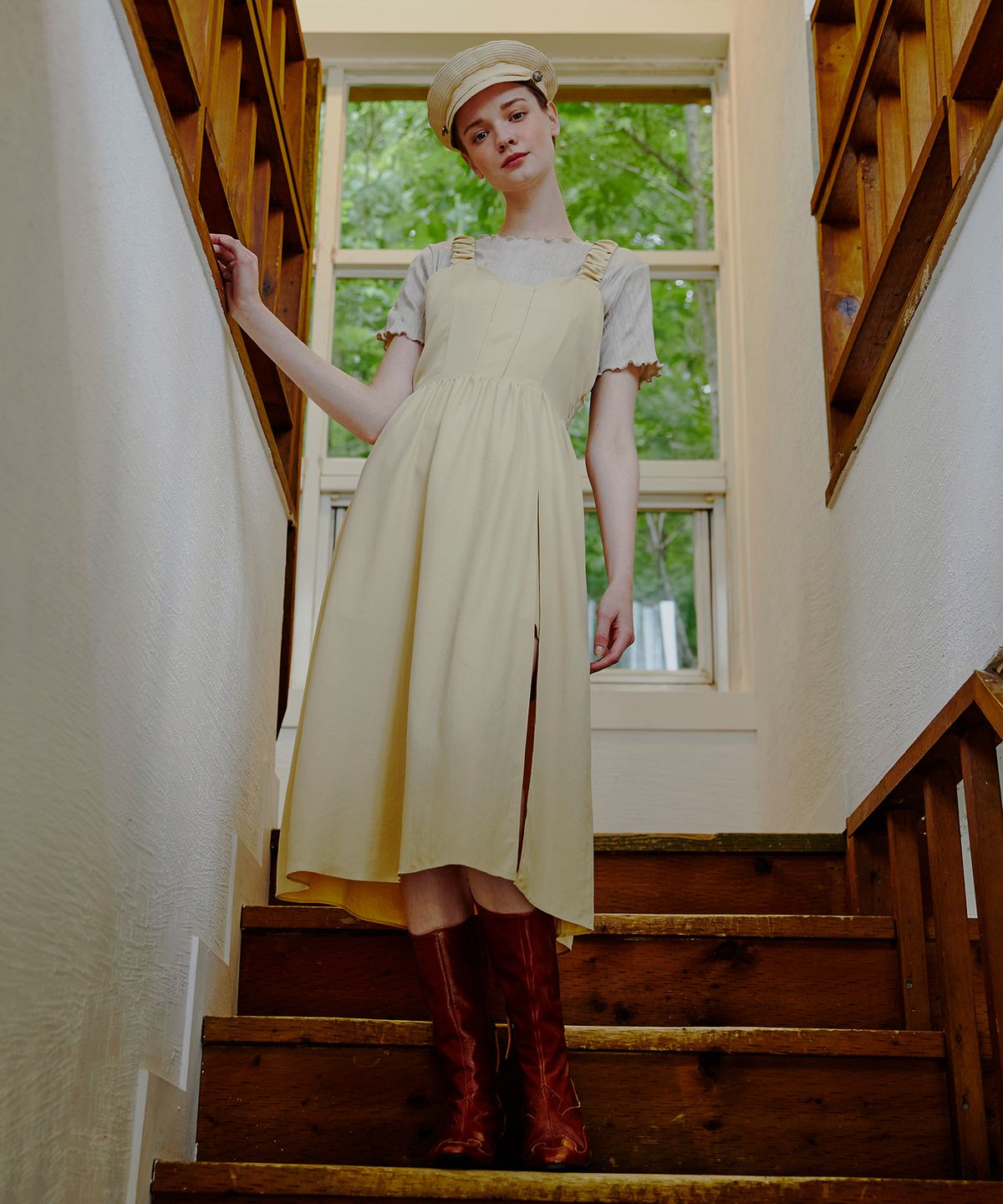 에트몽(ETMON) Back Point Ring Strap Dress  Vanilla Yellow