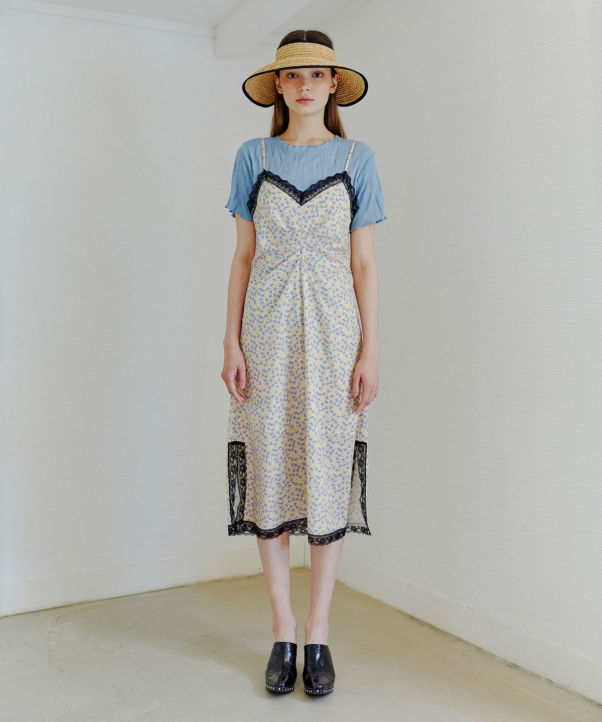 에트몽(ETMON) Slip Drape Lace Dress  Yellow