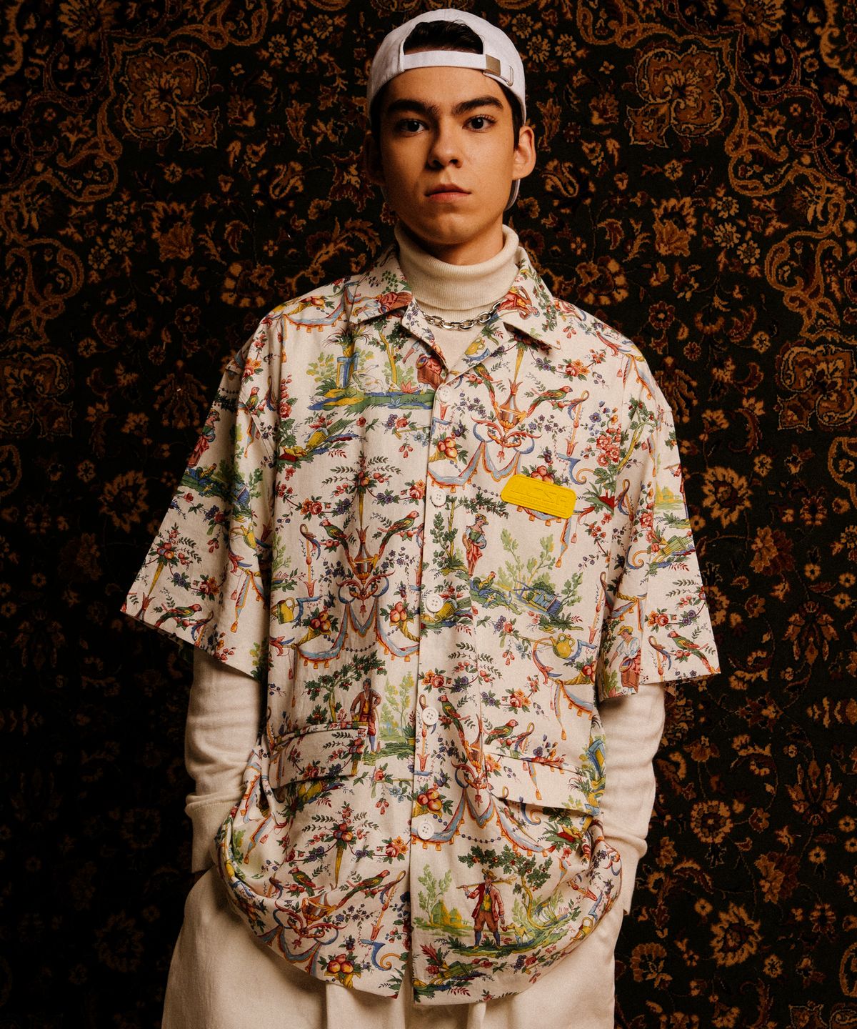 씨오엠이(COME) [UNISEX] Printed Linen-Blend Short-Sleeved Jacket (Multicolor)