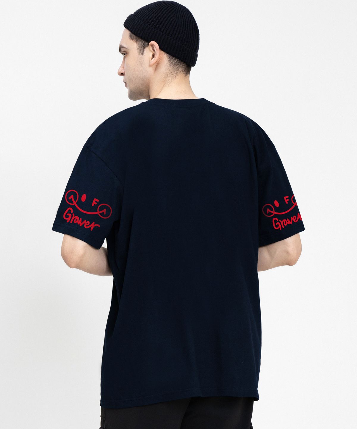 그레이버(GRAVER) [UNISEX]엘보우 딤플 로고 스마일 반팔티_네이비