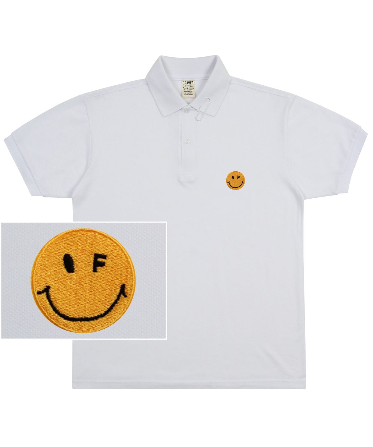 그레이버(GRAVER) [UNISEX]도트스마일 자수 피케 반팔티셔츠_화이트