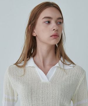 COLOR BLOCK 니트 탑/아이보리