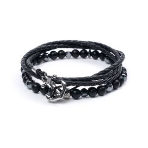 6mm블랙믹스 원석737 써지컬앵커 가죽738BK 팔찌세트 (C2101-SE180_BK)